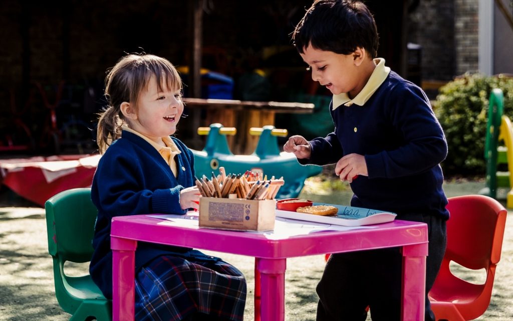 children outside colouring
