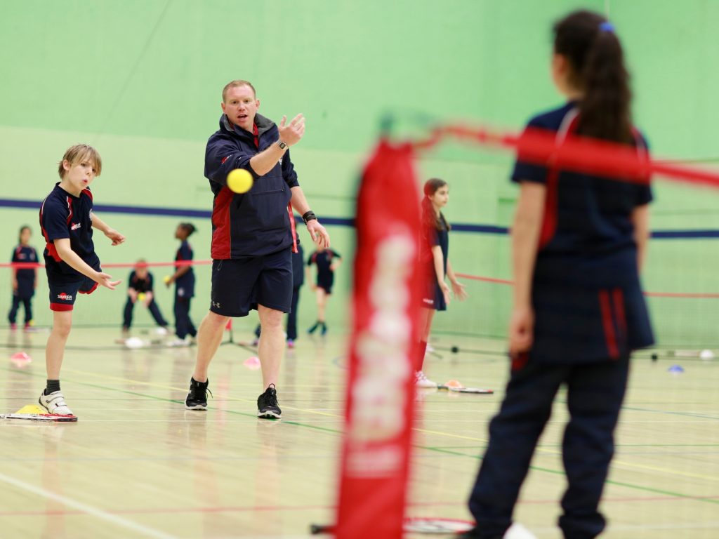 children playing badminton