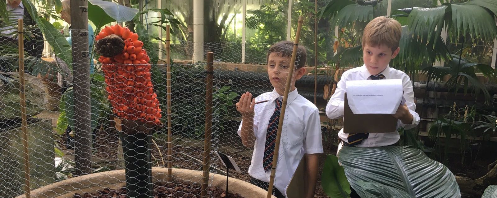 children outside with clipboards