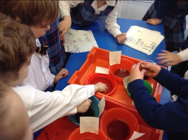 children carrying out an experiment