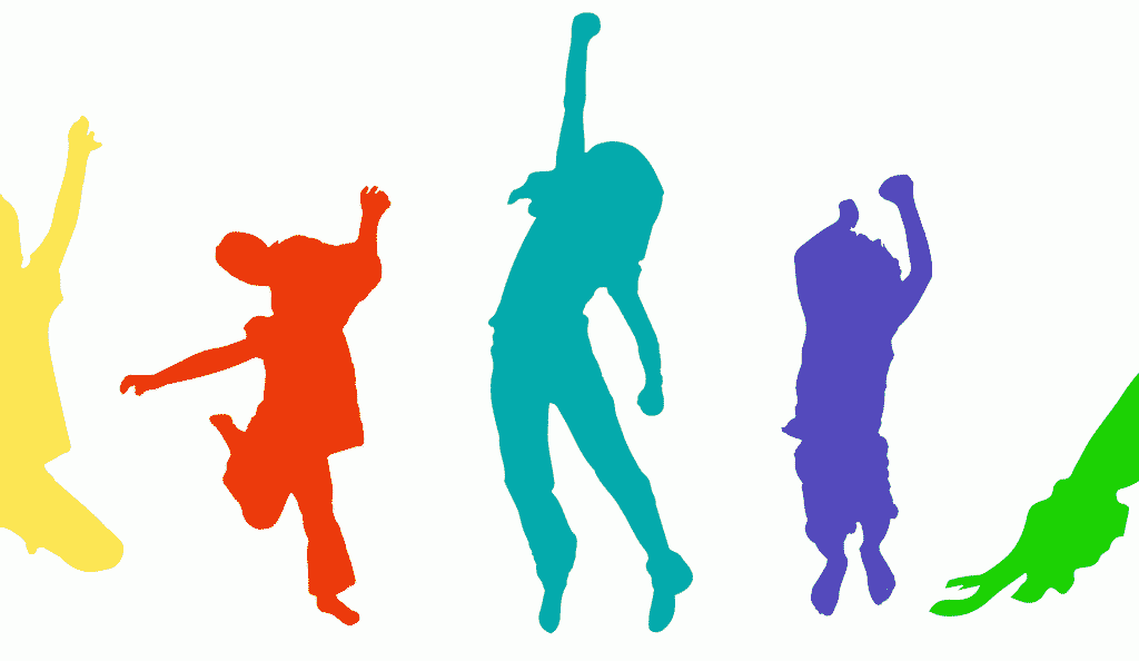 silhoutte of children jumping