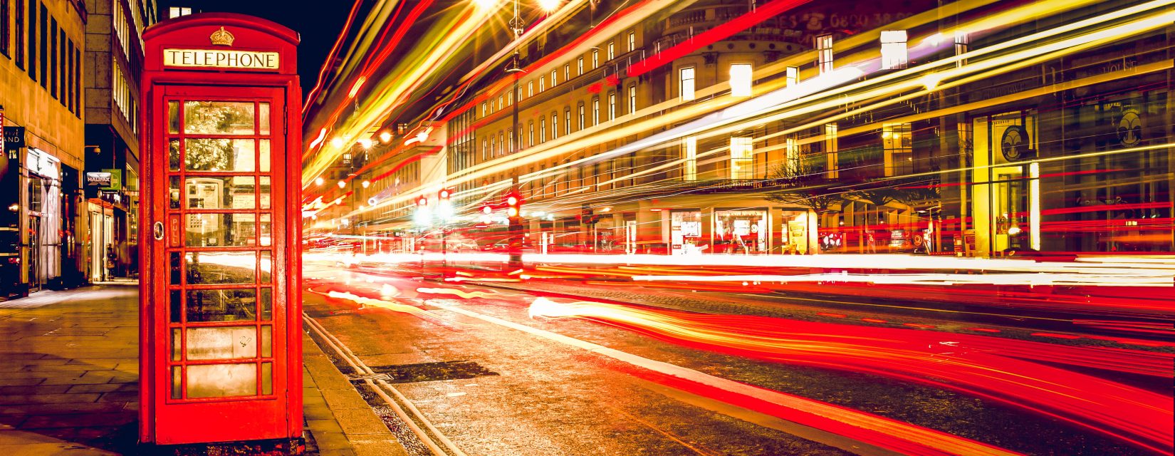 city lights and telephone box