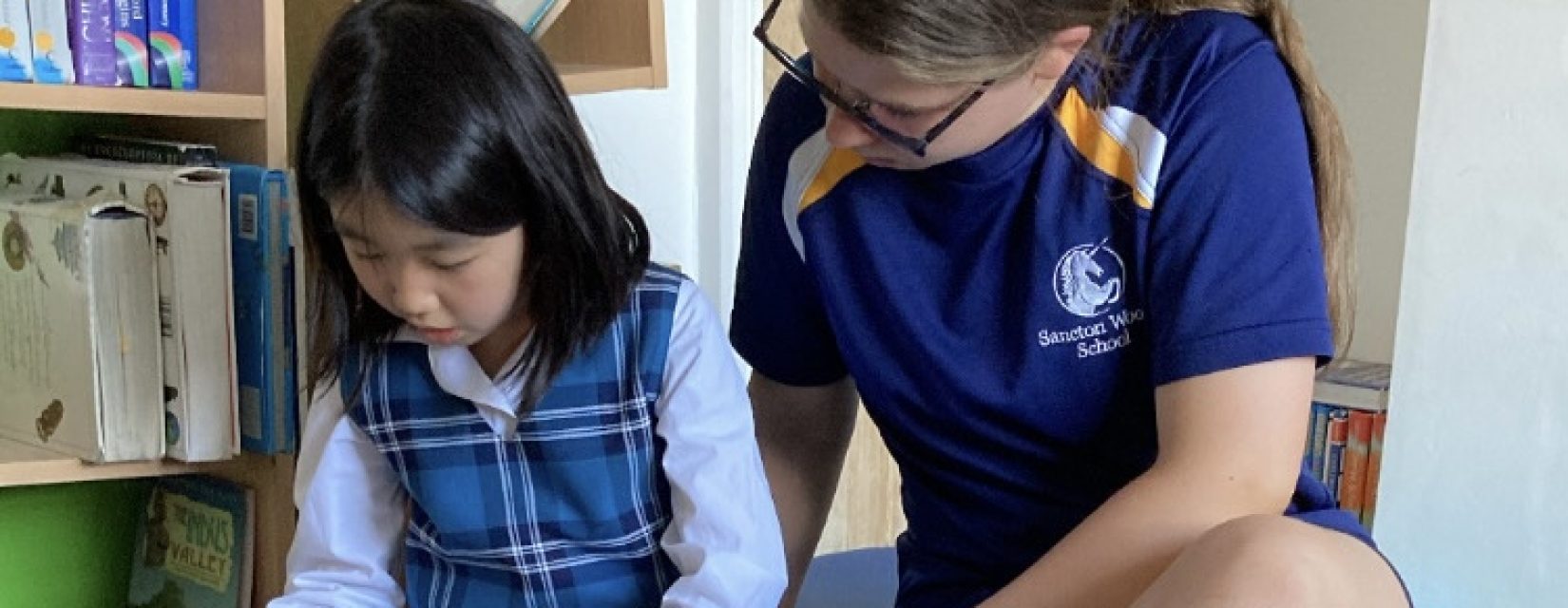 pupil reading to an older pupil