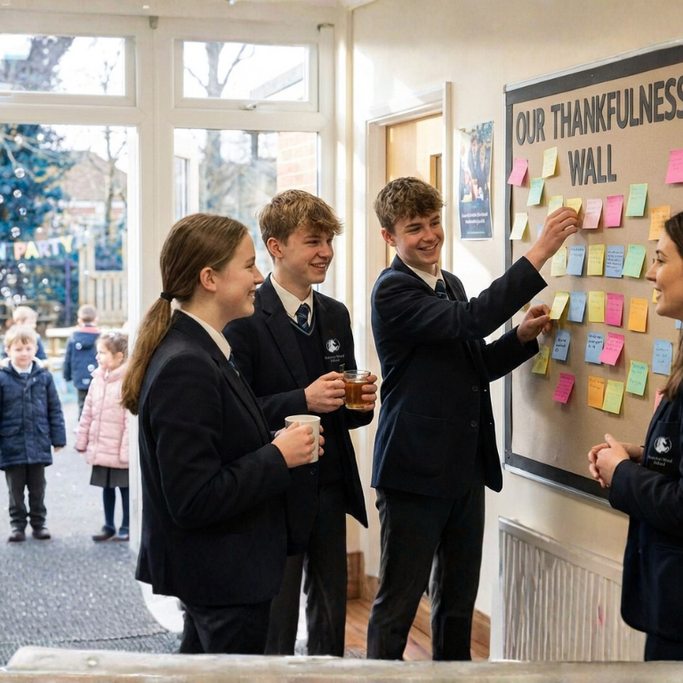 Students at a Gratitude Wall